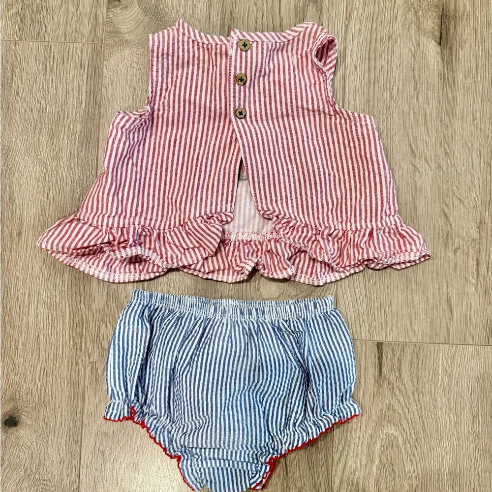 Mud Pie Sailboat Baby Girl Pinafore Set Size 9-12 Months 4th of July Outfit